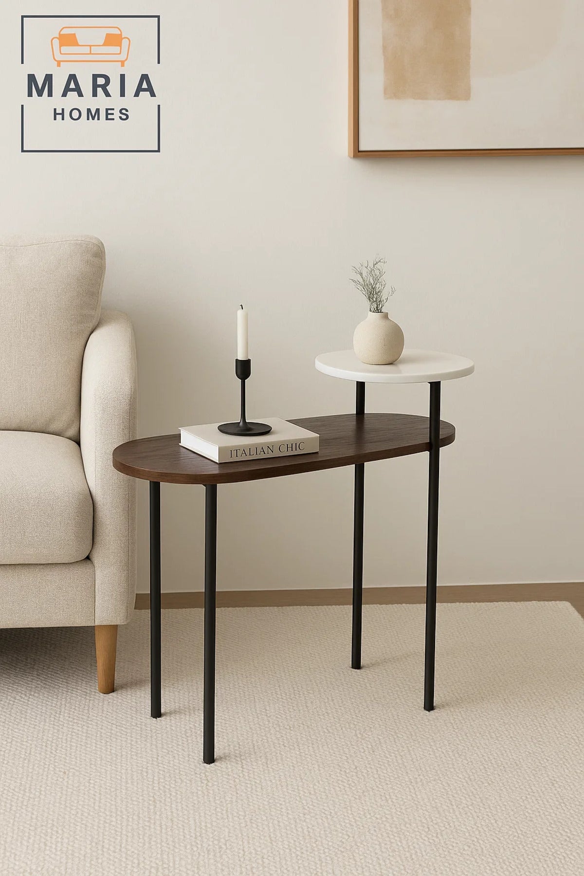 Dual-Level Side Table with Dark Wood and White Marble Top Ð Modern Chic Design