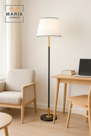 Black and Gold Floor Lamp with White Shade