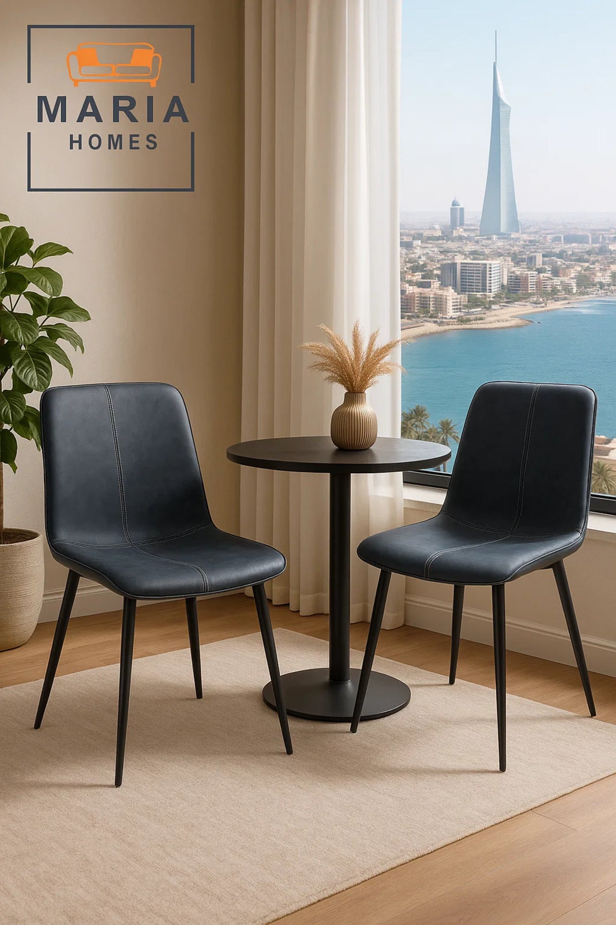 Modern Grey Faux Leather Dining Chair with Black Metal Legs