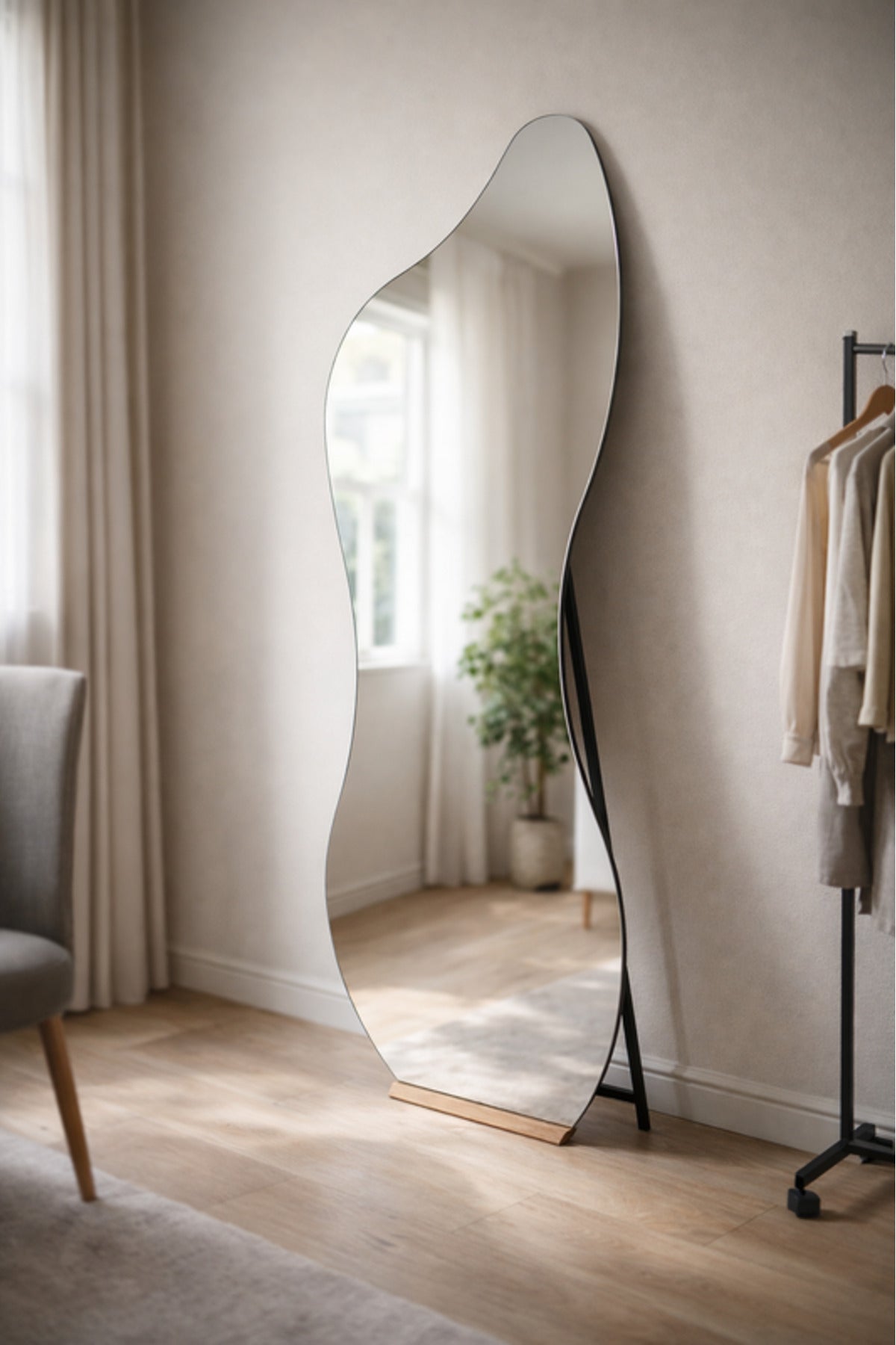 Modern Wavy Full Length Standing Mirror with Metal Stand 150 _ 40 cm modern wavy full