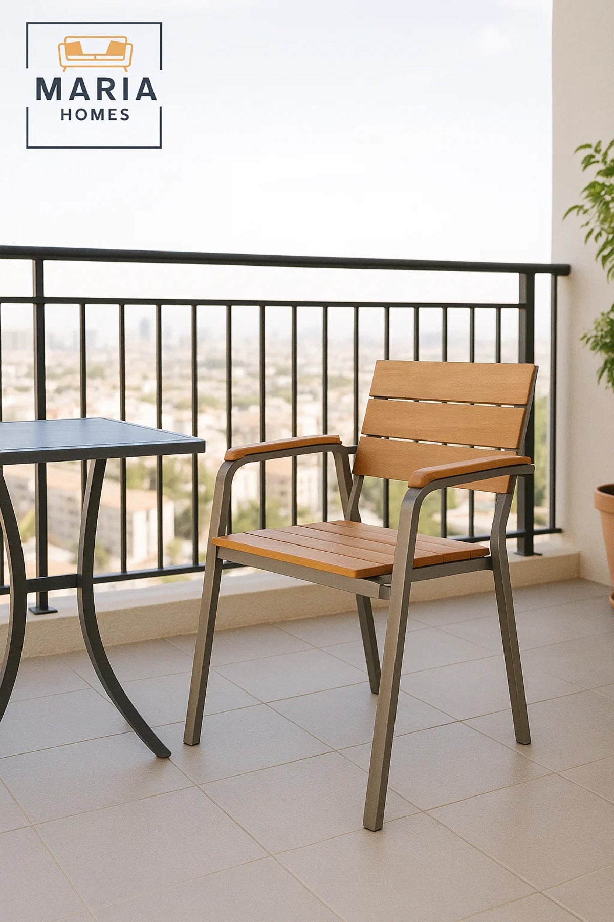 Wood Outdoor Dining Chair Aluminum Frame Patio Garden Balcony Caf≈Ω Furniture Comfortable