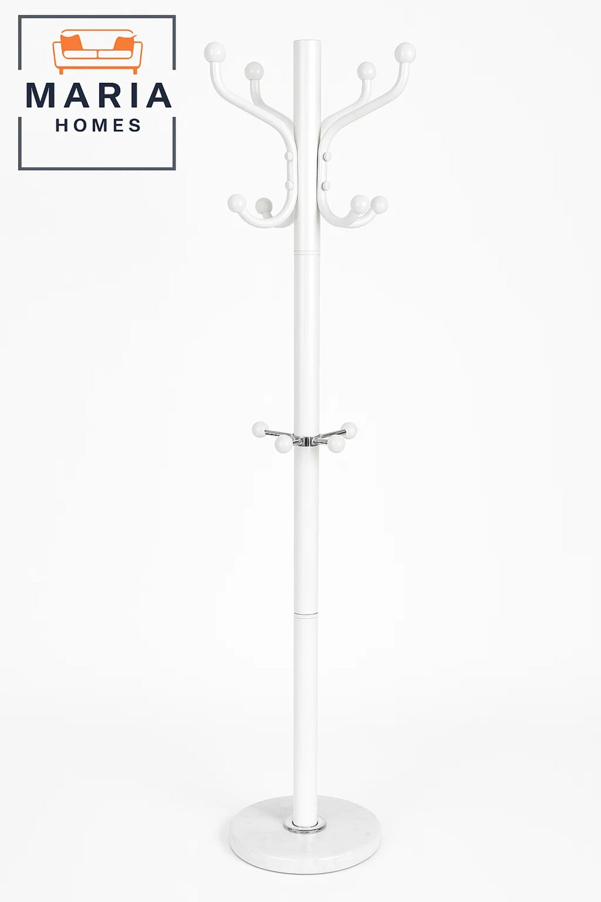White Multi-Hook Coat Rack with Round Marble-Look Base