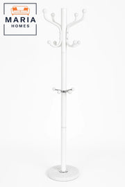 White Multi-Hook Coat Rack with Round Marble-Look Base