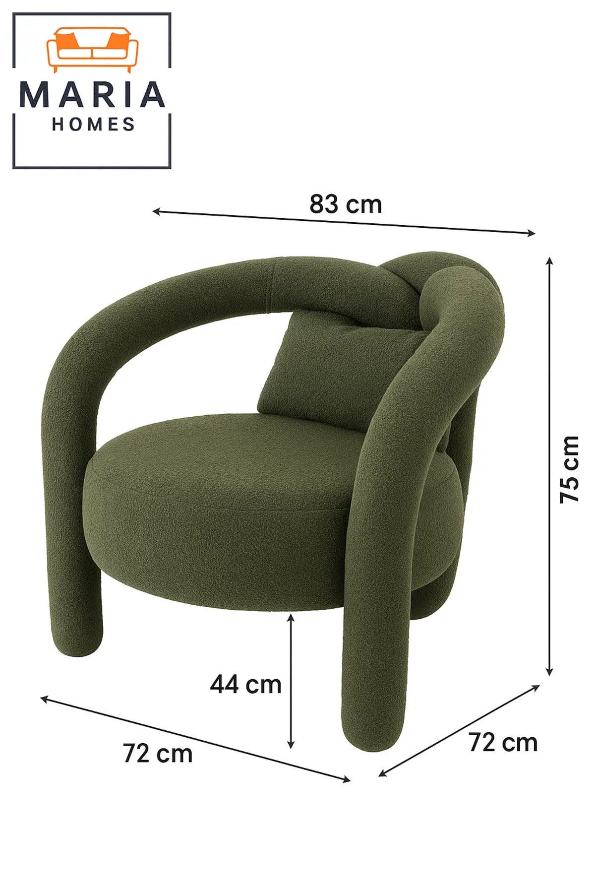 Contemporary Green Artistic Accent Chair Ð Bold Round Armchair with Unique Curved Tubular Frame