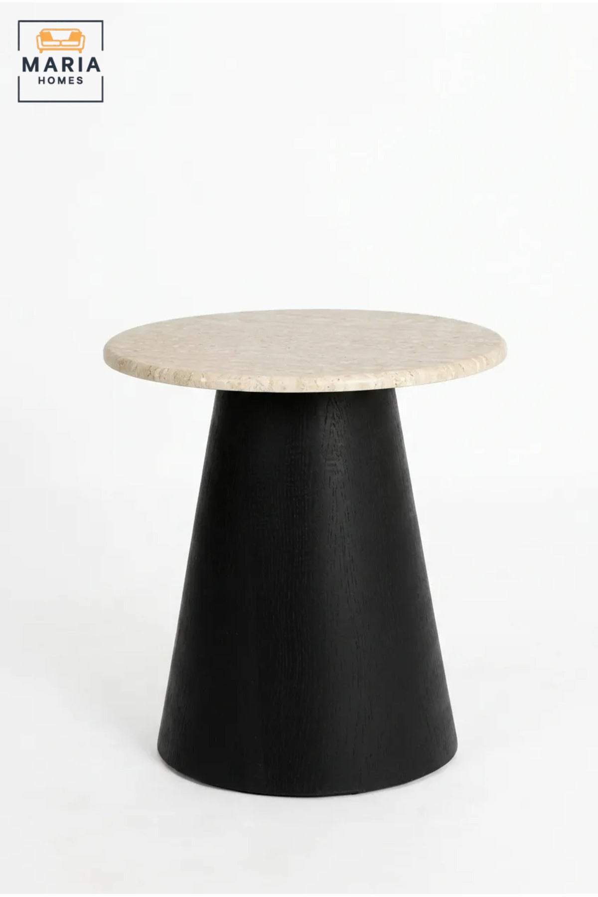 Modern Round Side Table with Marble-Effect Top & Cone Pedestal Base, Contemporary End Table for Living Room, Bedroom & Lounge
