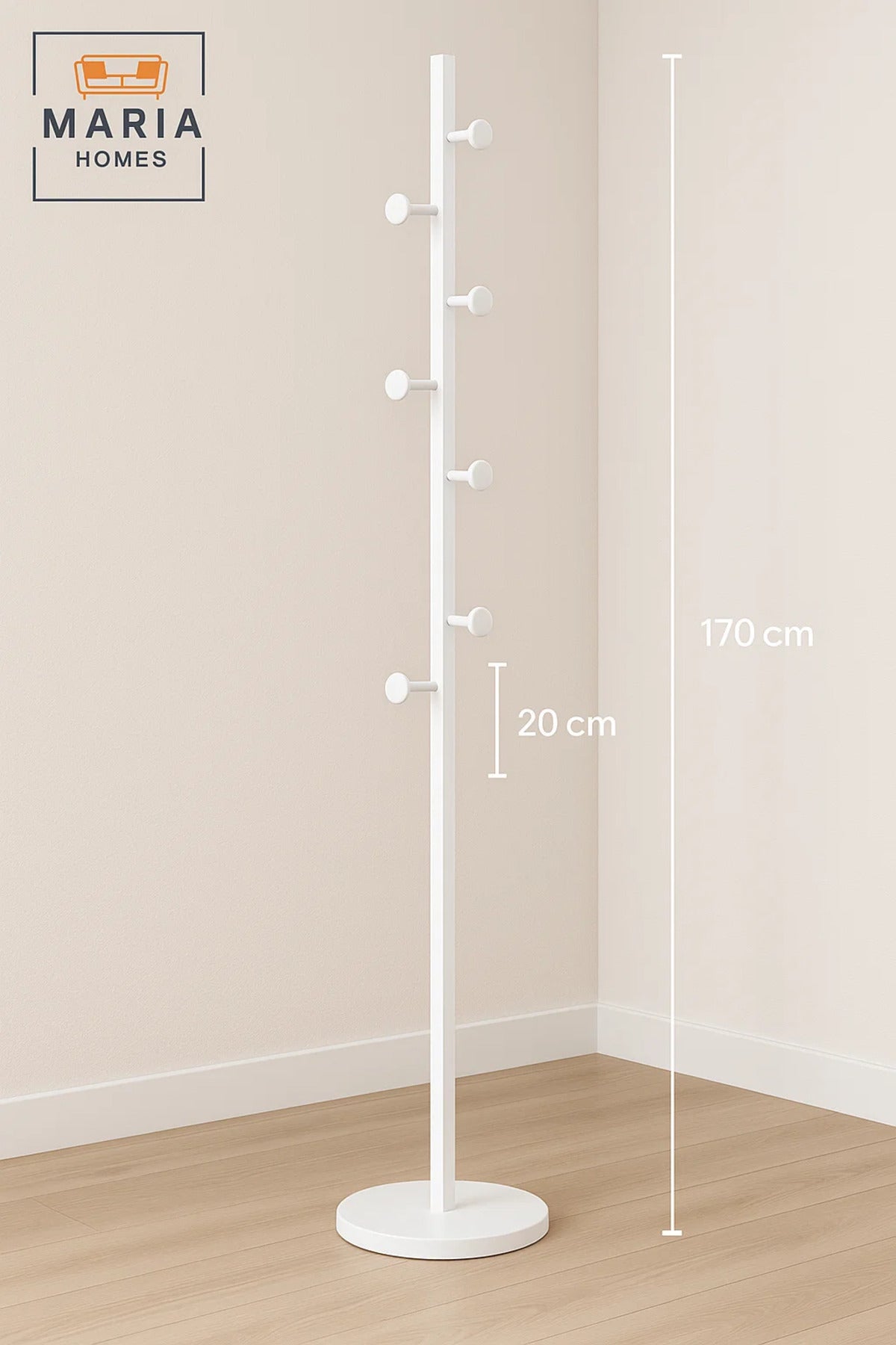 White Minimalist Coat Rack with Rounded Hooks and Marble Base