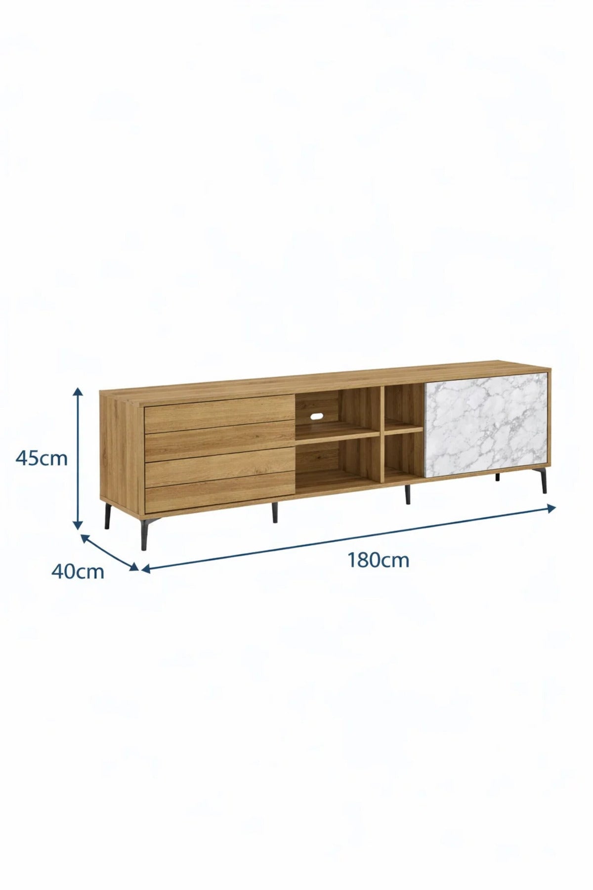 Premium 180cm Wooden TV Unit with Marble Effect Door and Storage Drawers for Stylish Living Rooms