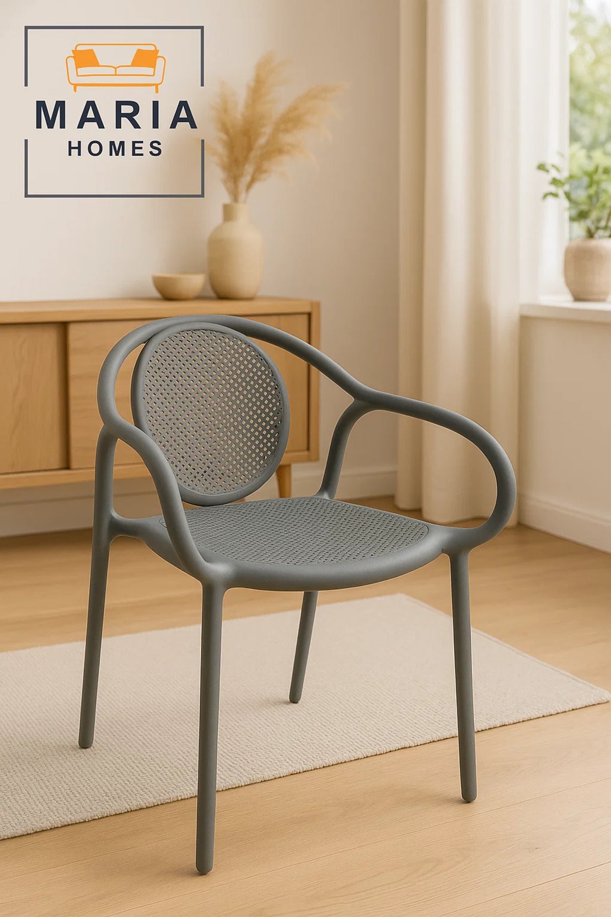 Grey Metal Mesh Chair with Armrest Ð Stylish Indoor Outdoor Seating Solution
