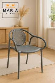 Grey Metal Mesh Chair with Armrest Ð Stylish Indoor Outdoor Seating Solution