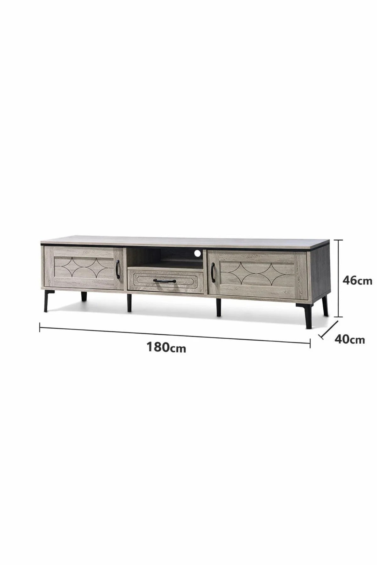 Premium 180cm Wooden TV Unit Entertainment Center with Geometric Design and Metal Legs for Home