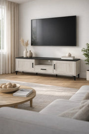 White Oak TV Stand √ê 180x40x50 cm Modern Wooden Plasma Table with Cabinets & Drawer