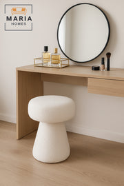 White BouclŽ Mushroom Stool Ð Modern Accent Ottoman for Living Room & Bedroom