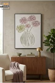 Modern Floral Wall Art with Slim Black Frame, Pink and Green Botanical Vase Canvas Print for Living Room, Bedroom, Hallway and Office Décor