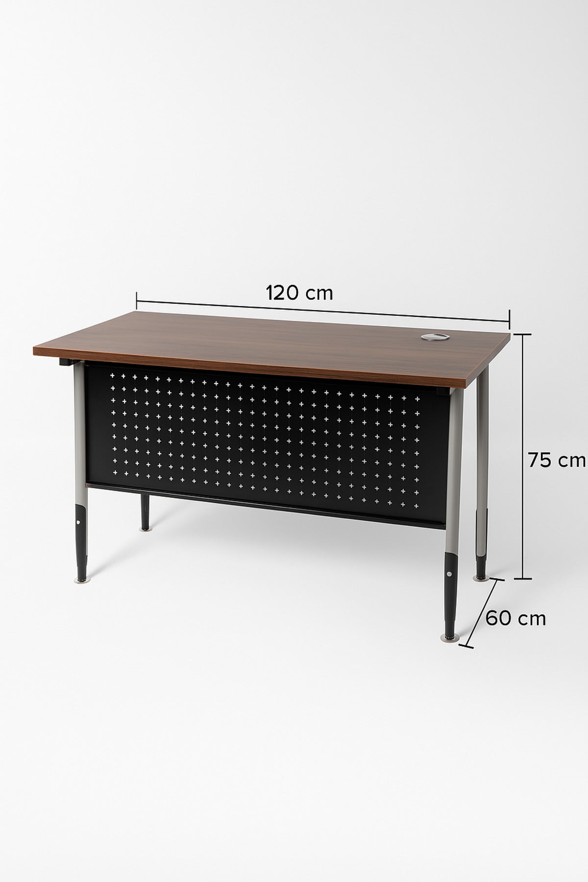 Dark Wood Office Desk 120_60_75 cm Ð Modern Workstation Table with Metal Frame and Cable Grommet
