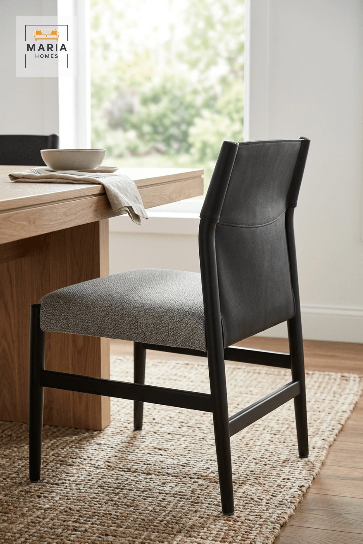 Black Upholstered Dining Chair with Gray Seat and Slim Metal Frame