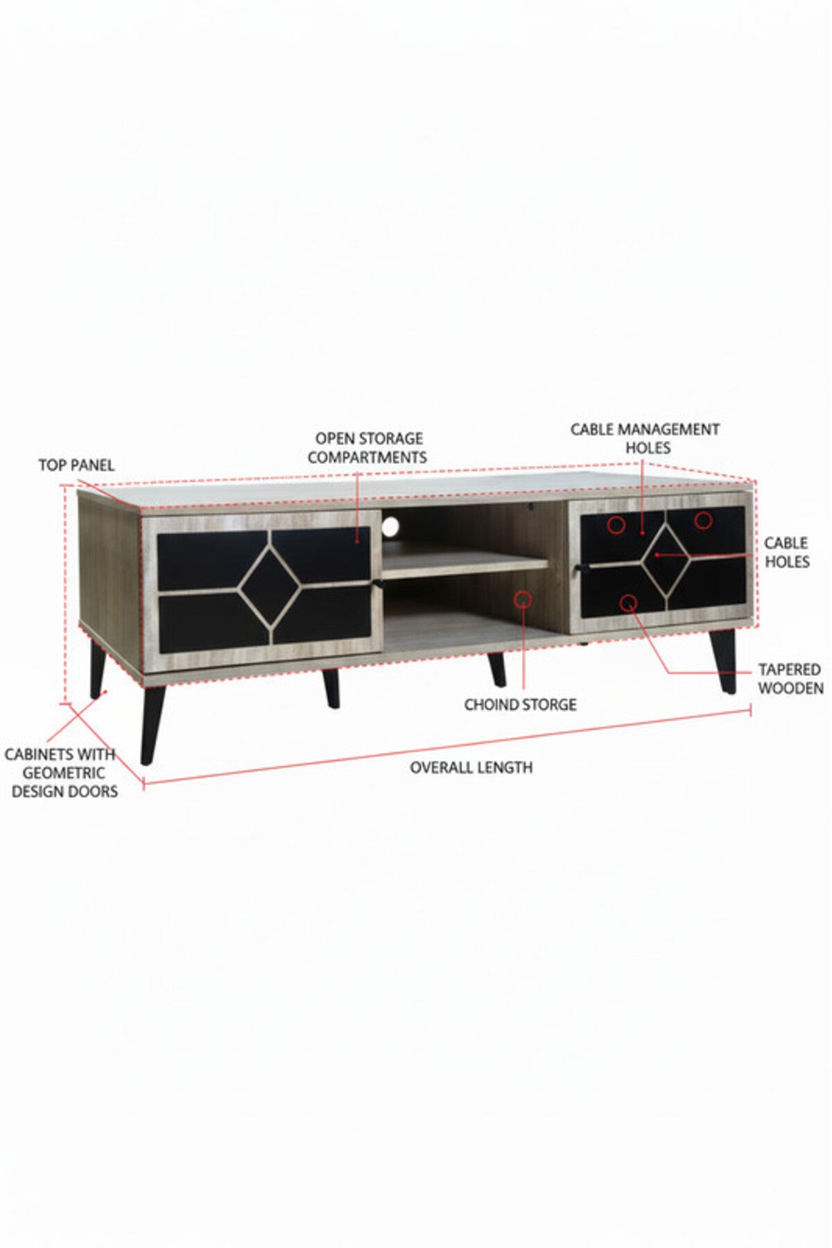 Modern Beige.B TV Table with Open Shelves & Storage Cabinets