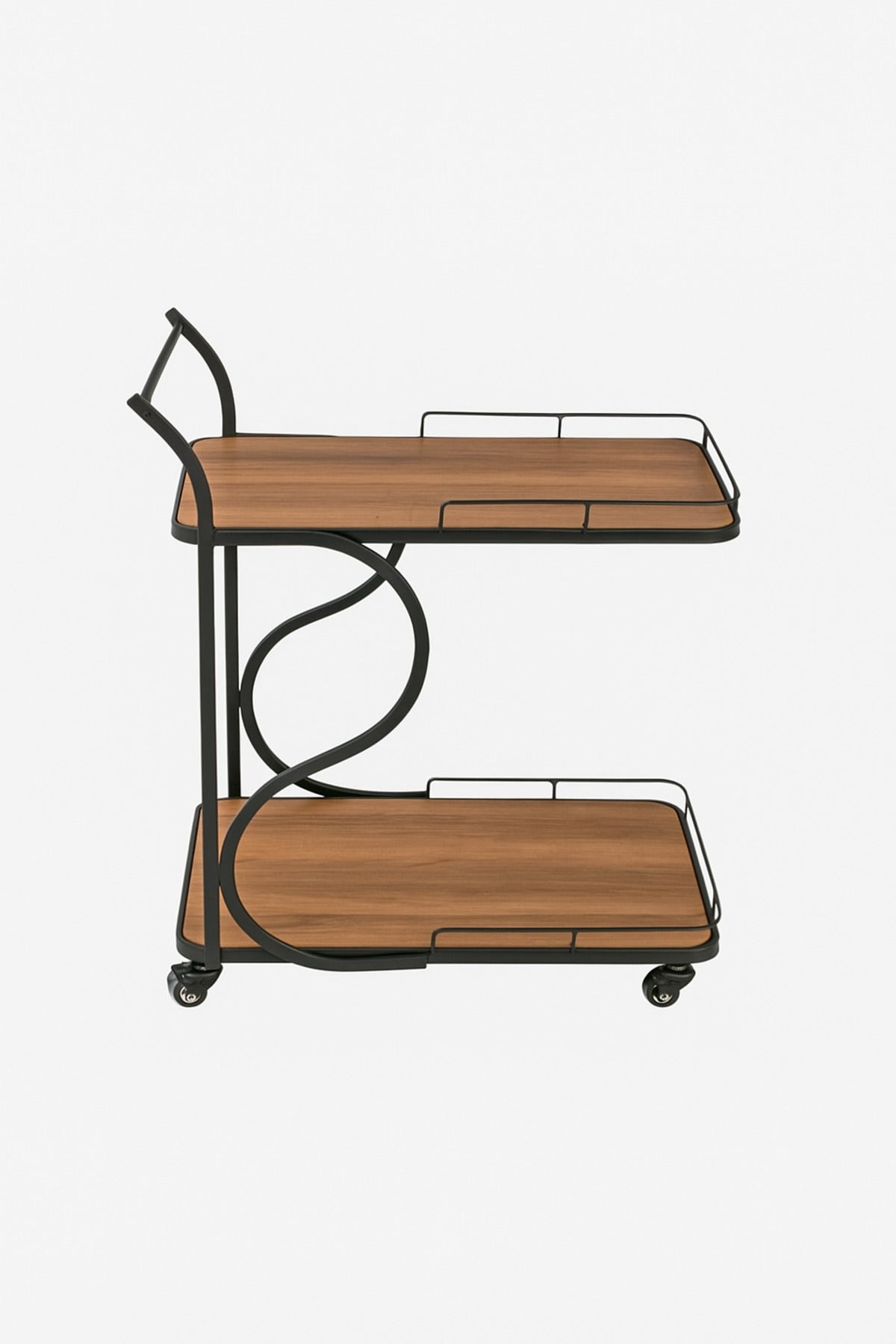 Modern Wooden Serving Trolley Ð 2-Tier Bar Cart with Black Metal Frame & Wheels