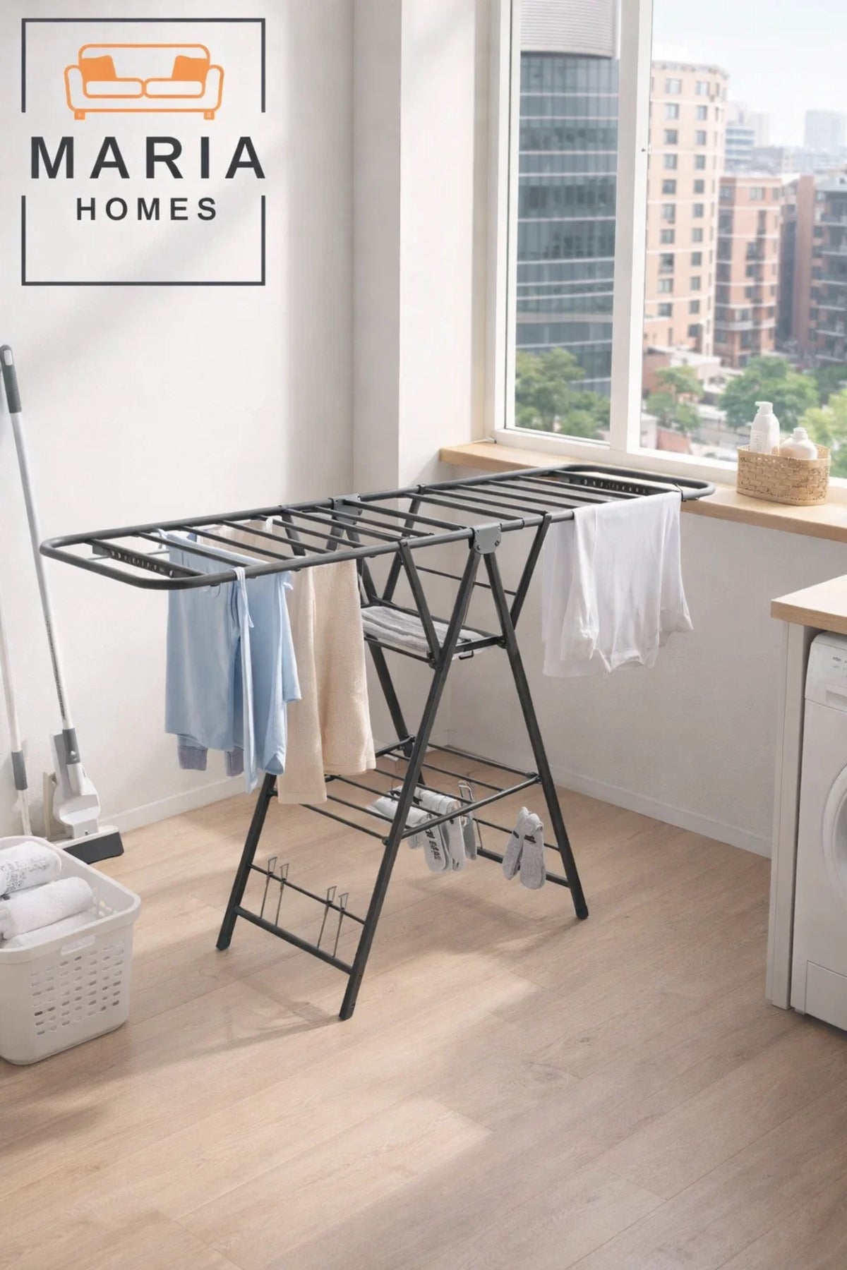 Gray Folding Clothes Drying Rack 180_45_101 cm Ð Multi-Tiered Metal Drying Stand