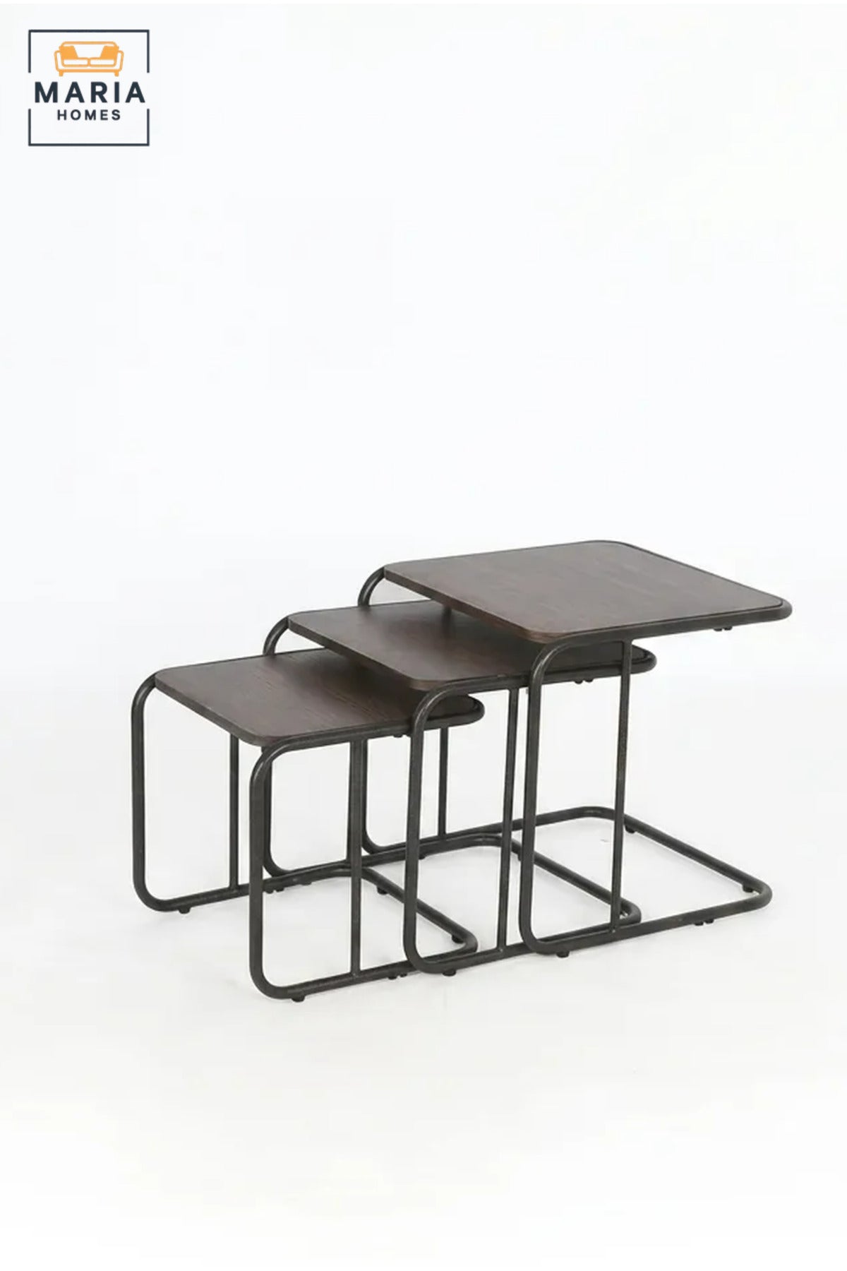 Set of 3 Nesting Side Tables with Wooden Tops and Metal Frames, Space-Saving End Tables for Living Room, Bedroom, Lounge and Office