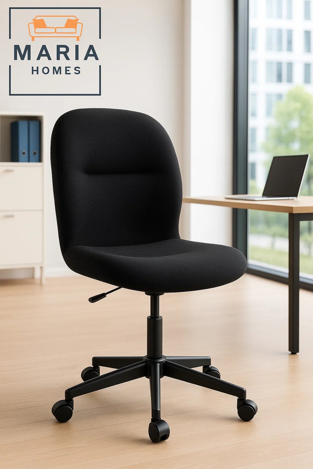 Ergonomic Black Office Chair with Fabric Seat and Wheels Ð Swivel Task Chair for Home or Office