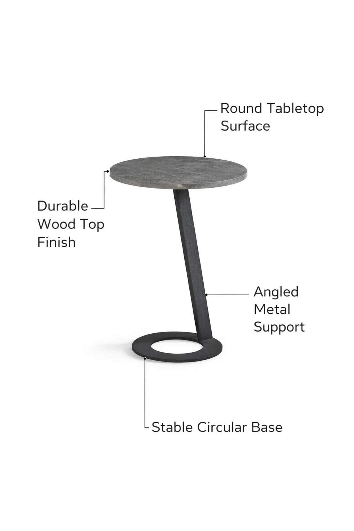 Elegant D.Grey Side Table with Sleek Metal Base, 45x45x60 CM elegant grey side