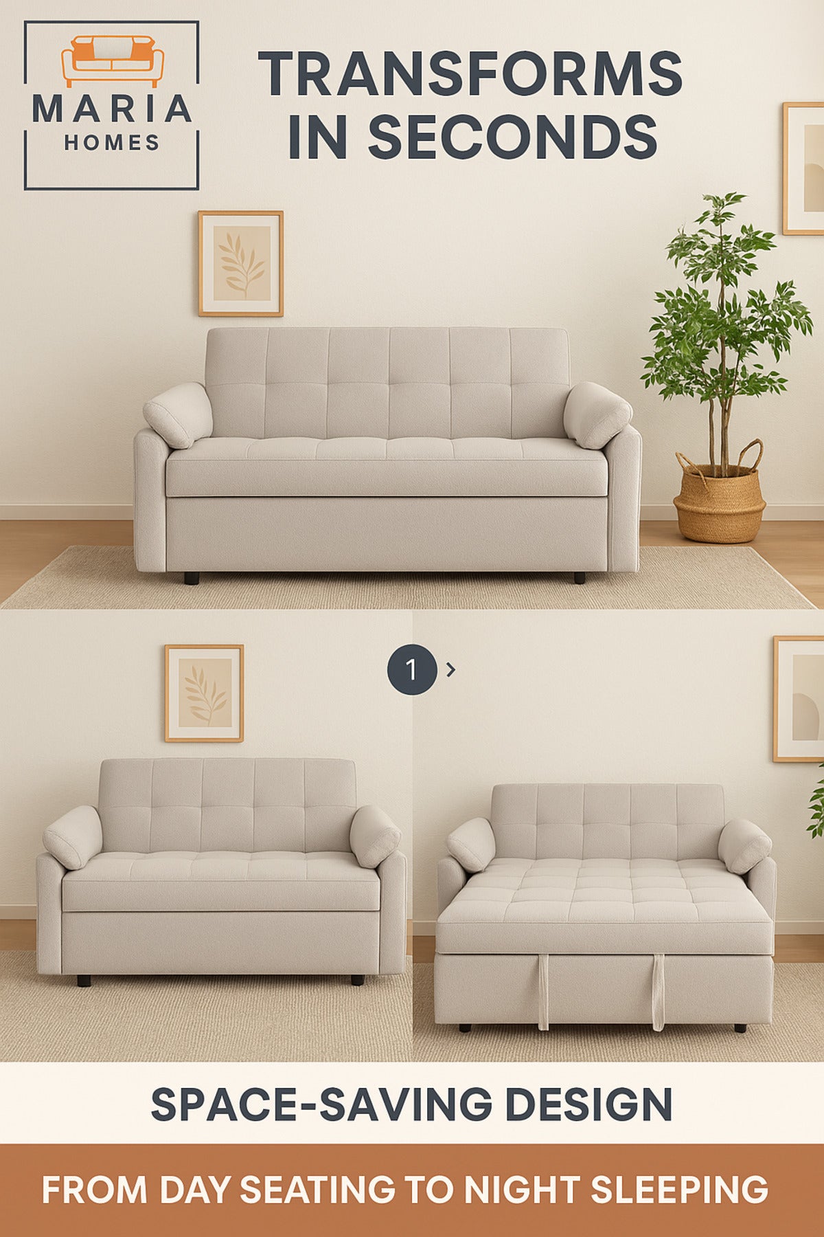 Light Gray Sofa Bed Ð Modern Convertible Pull-Out Couch for Living Room & Guest Space
