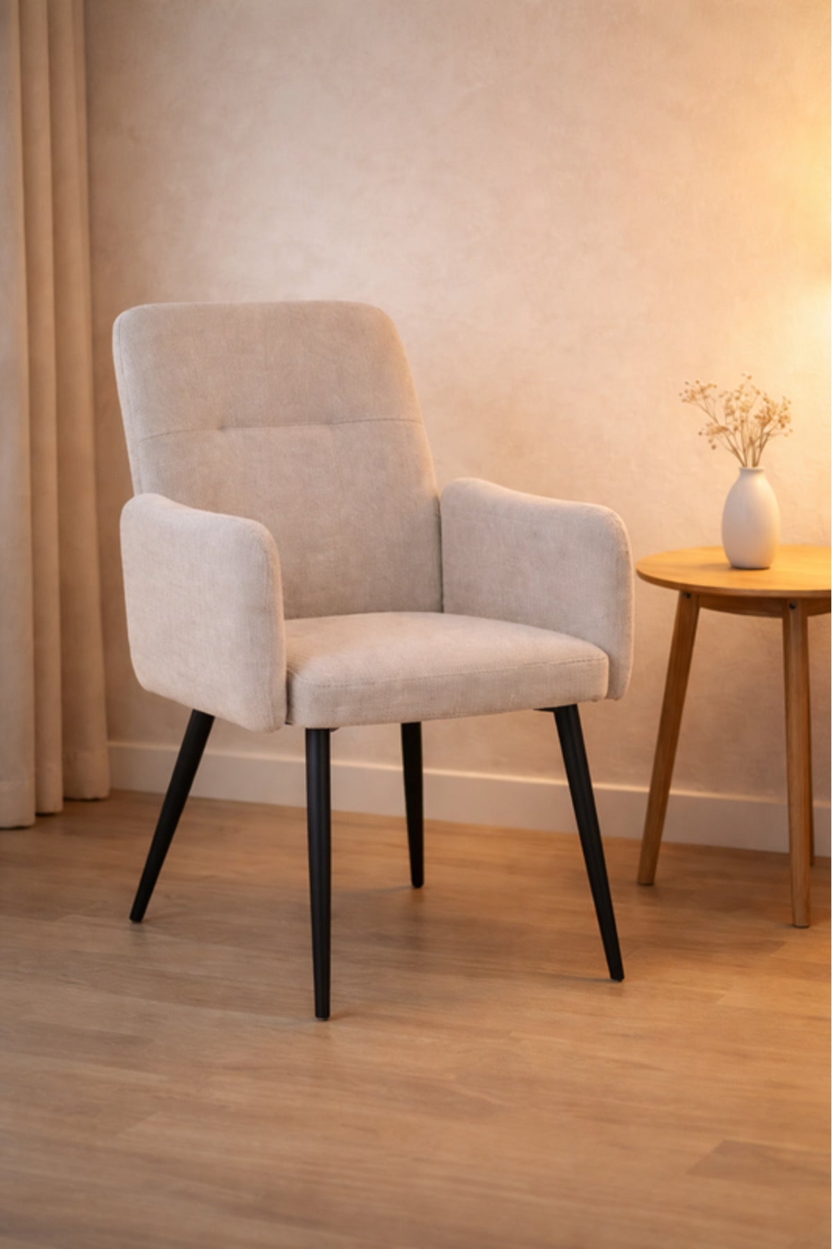 Off-White Armchair with Black Metal Legs, 90x55x47 CM off white armchair Dining Room