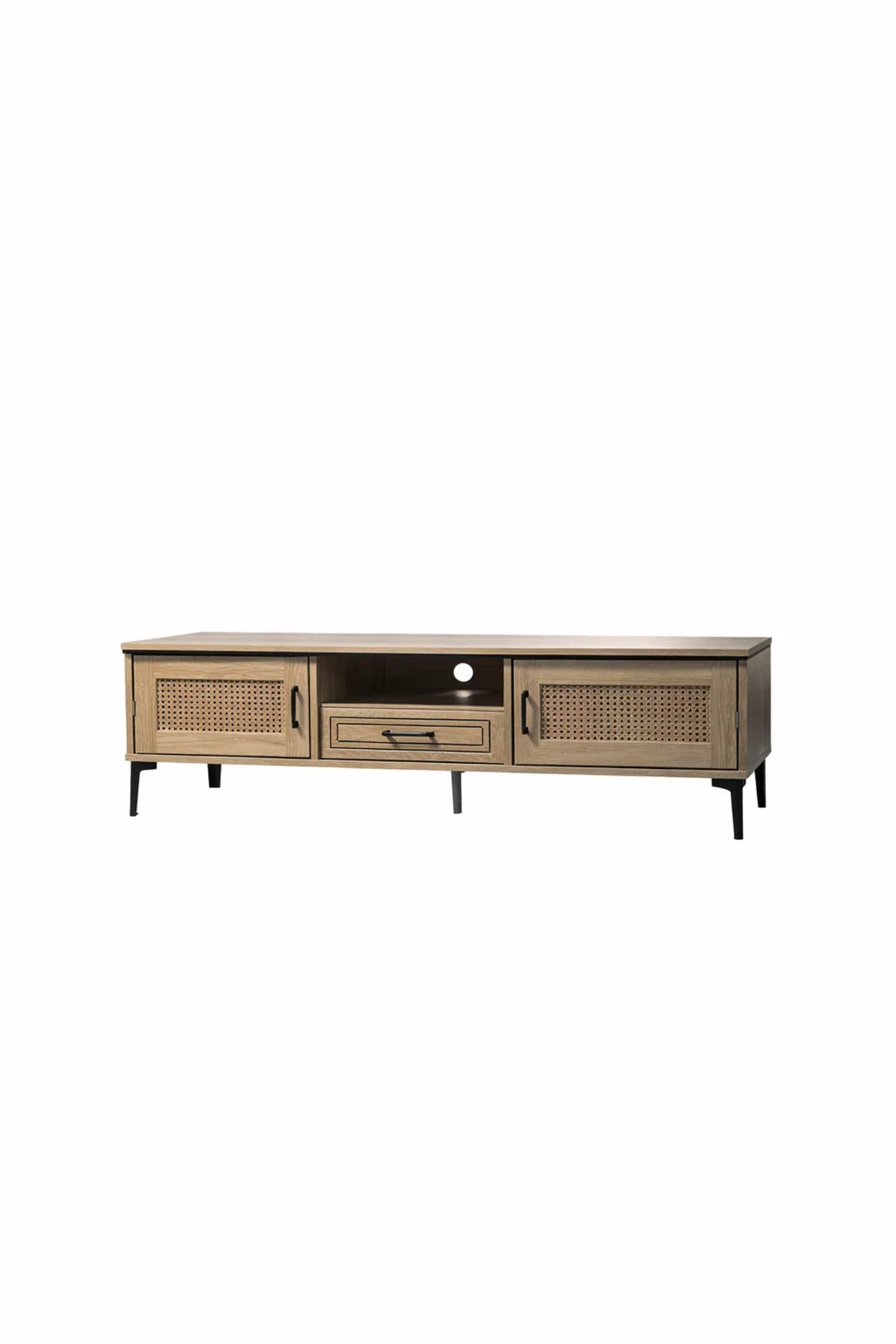 Natural Wood TV Stand √ê 140x40x46 cm Modern Plasma Table with Cabinets & Drawer