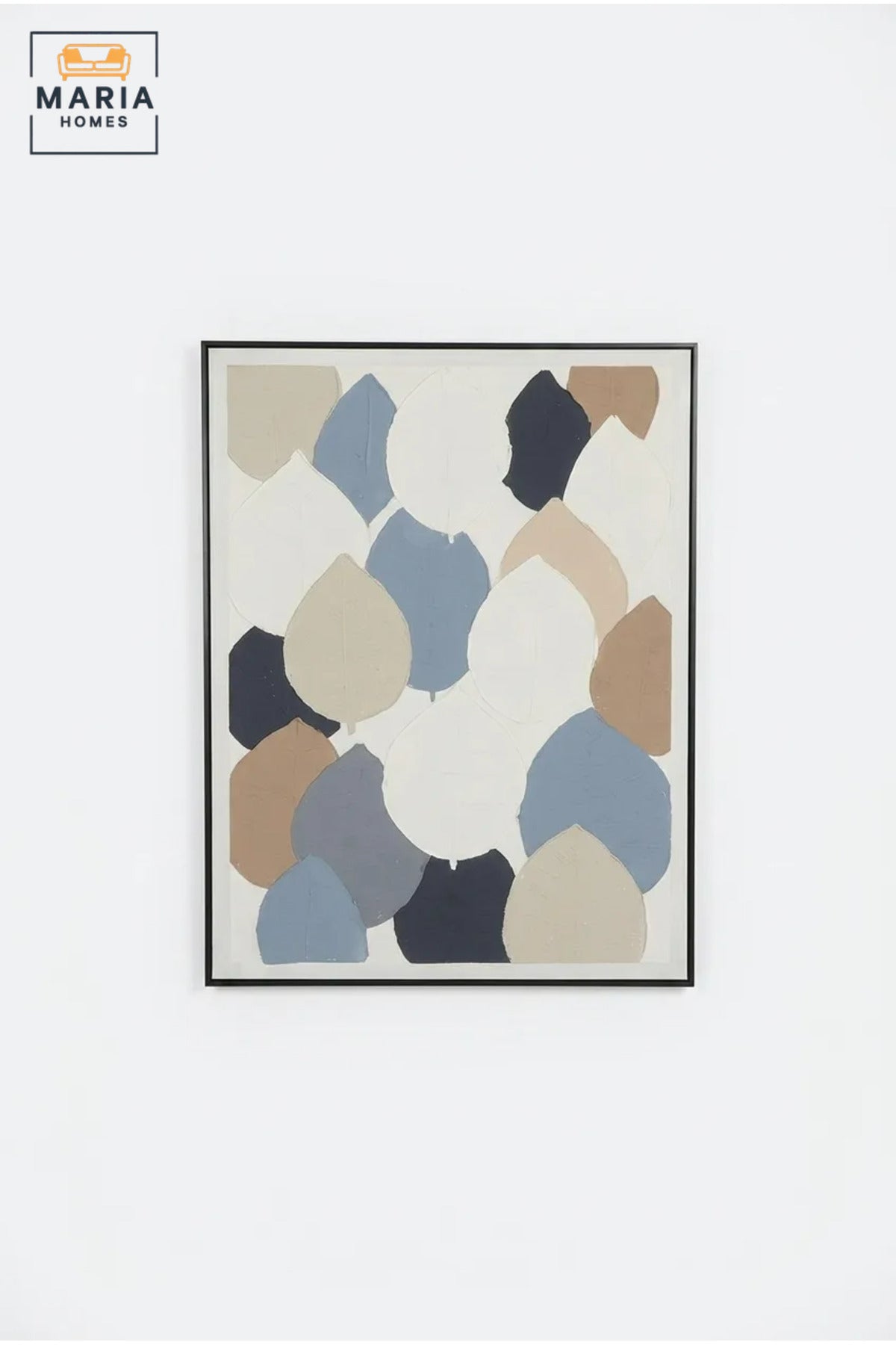 Modern Abstract Textured Wall Art with Slim Black Frame, Blue, Beige and Grey Geometric Canvas Print for Living Room, Bedroom and Office Décor