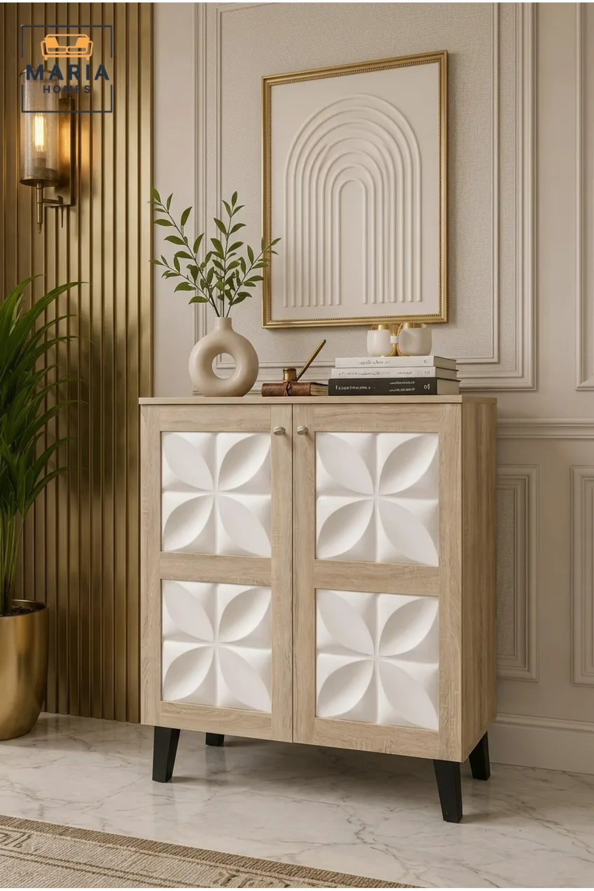 Modern Accent Storage Cabinet with 3D Floral Doors √ê Wooden Sideboard Cabinet for Living Room, Entryway & Dining Space