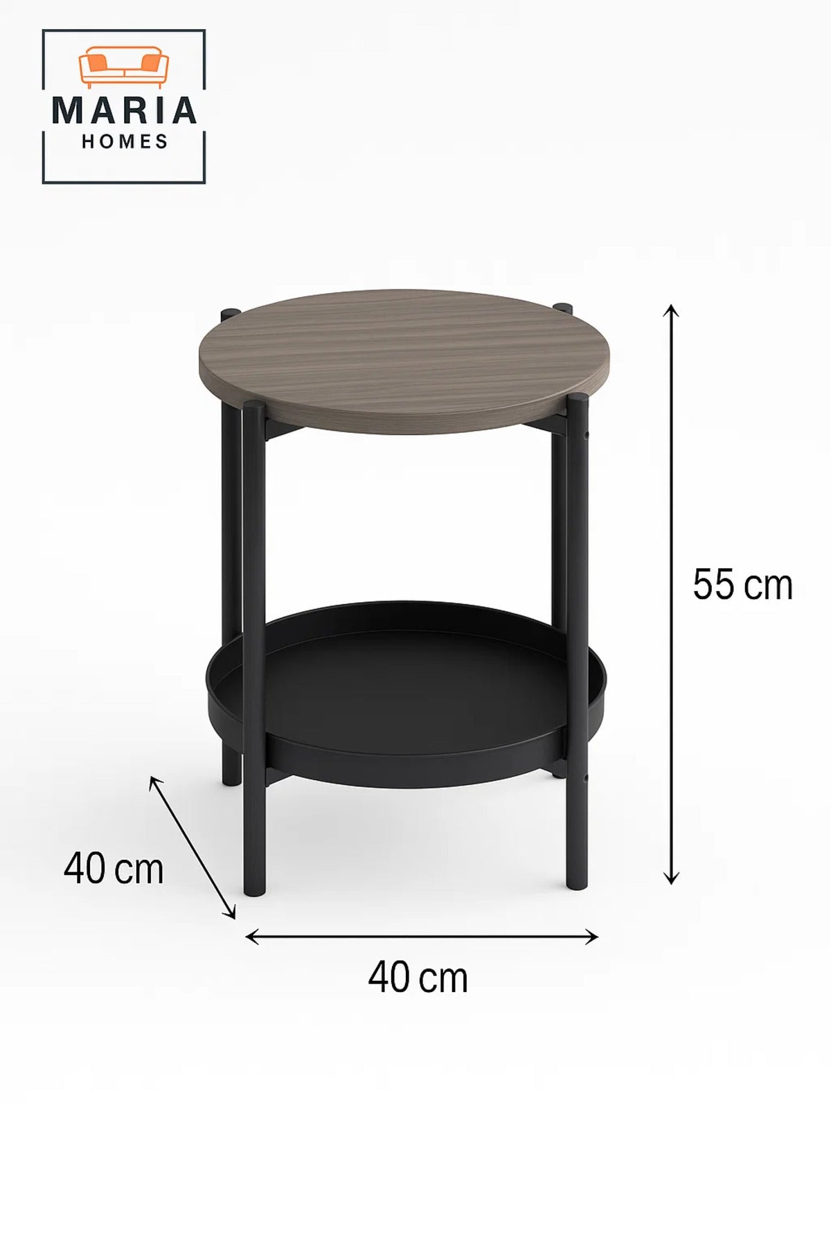 Modern Dark Grey Side Table √ê Round Coffee Table with Black Storage Shelf 40_40_55 cm