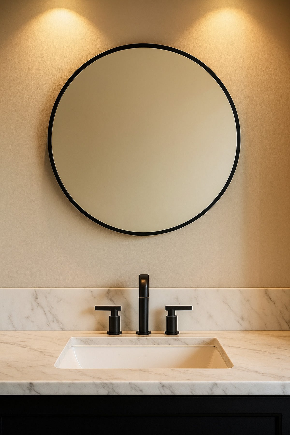 Round Wall Mirror with Black Frame Ð 60 cm Modern Minimalist Mirror for Home DŽcor
