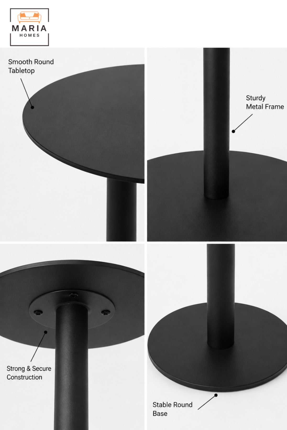 Modern Round Café Table with Slim Pedestal Base, Minimalist Compact Bistro Table for Coffee Shop, Restaurant, Dining Area & Lounge – 37 × 37 × 60 CM