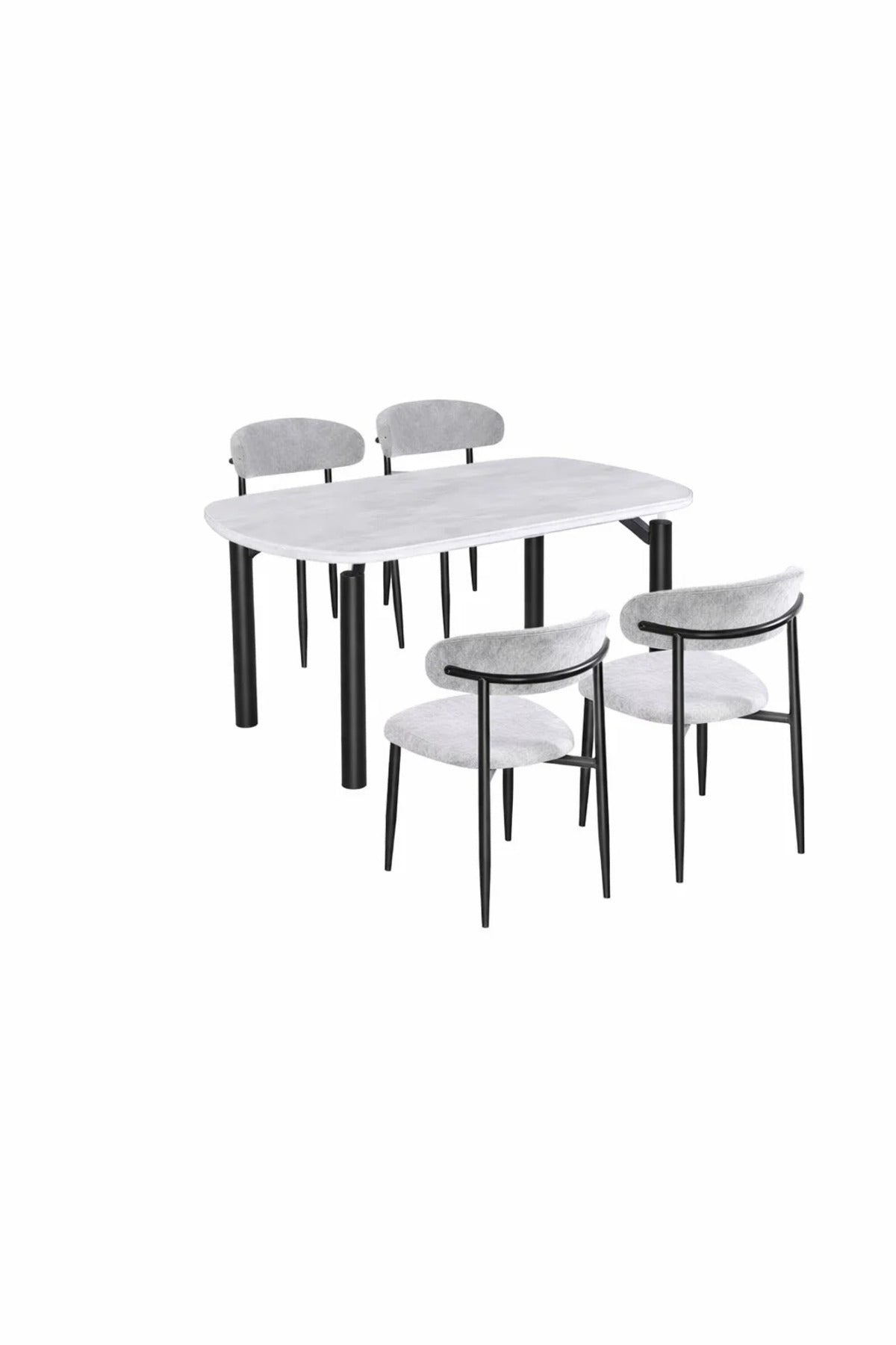 Grey Marble-Look Dining Table Set with 4 Chairs √ê 160_90cm