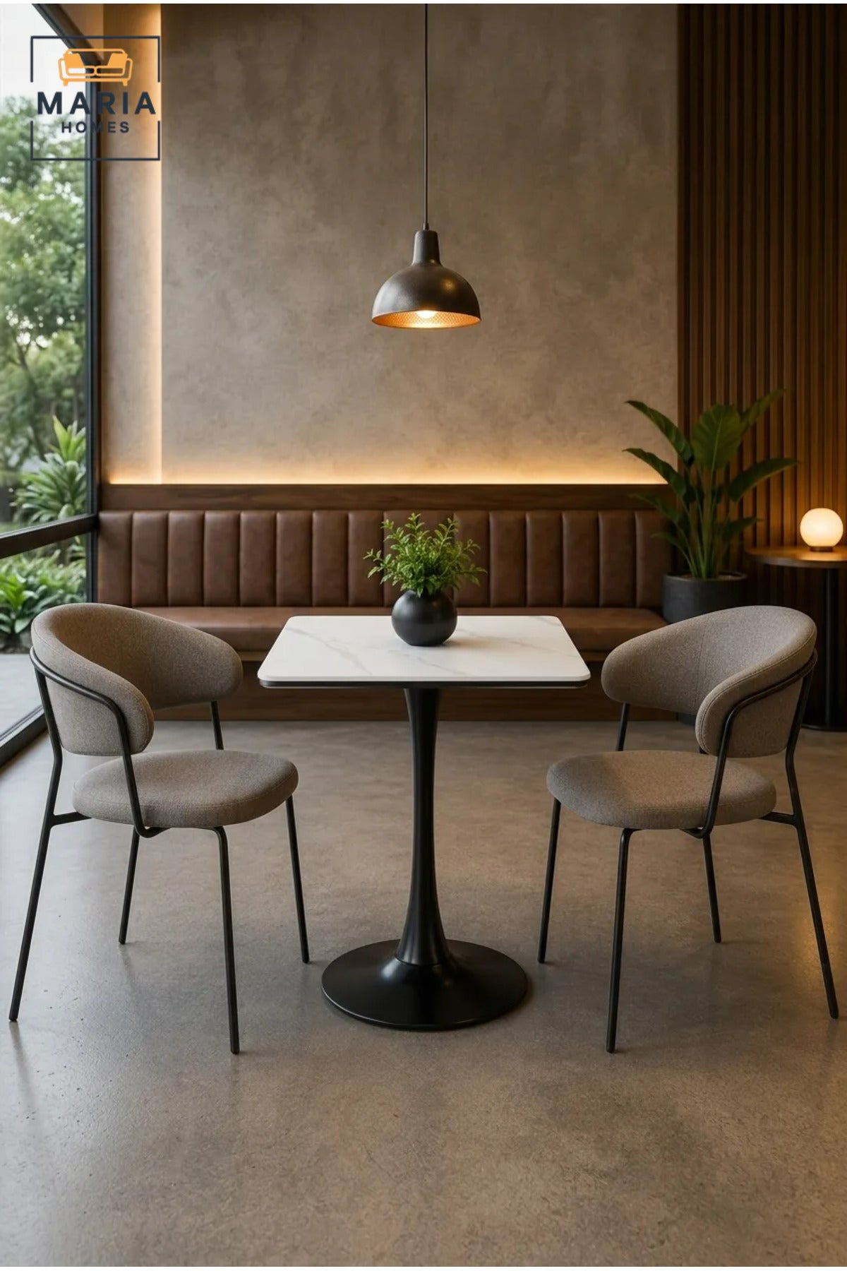 Modern Square Marble Bistro Table with Black Pedestal Base for Cafe Dining Room Furniture