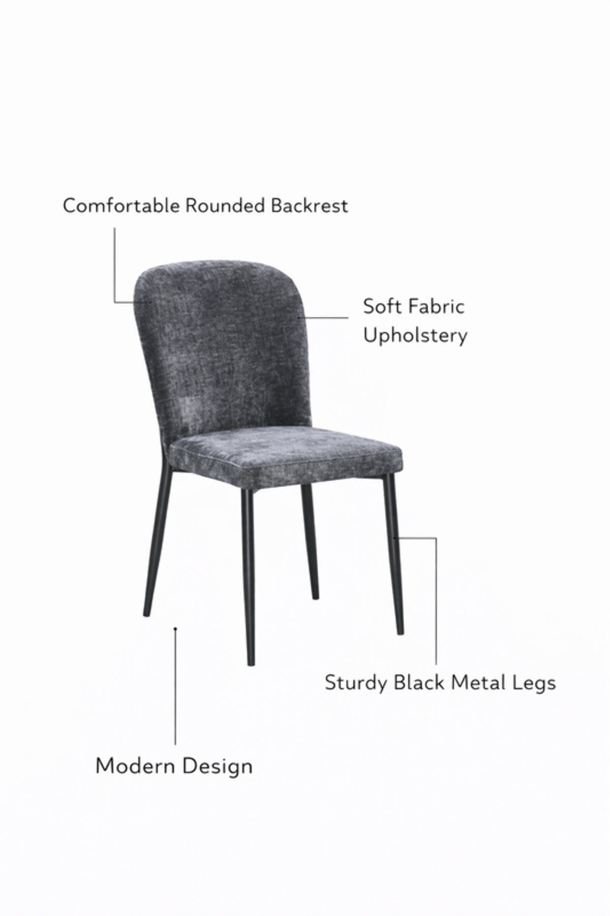 Dark Grey Upholstered Dining Chair with Cushioned Seat Modern Fabric Dining Chair
