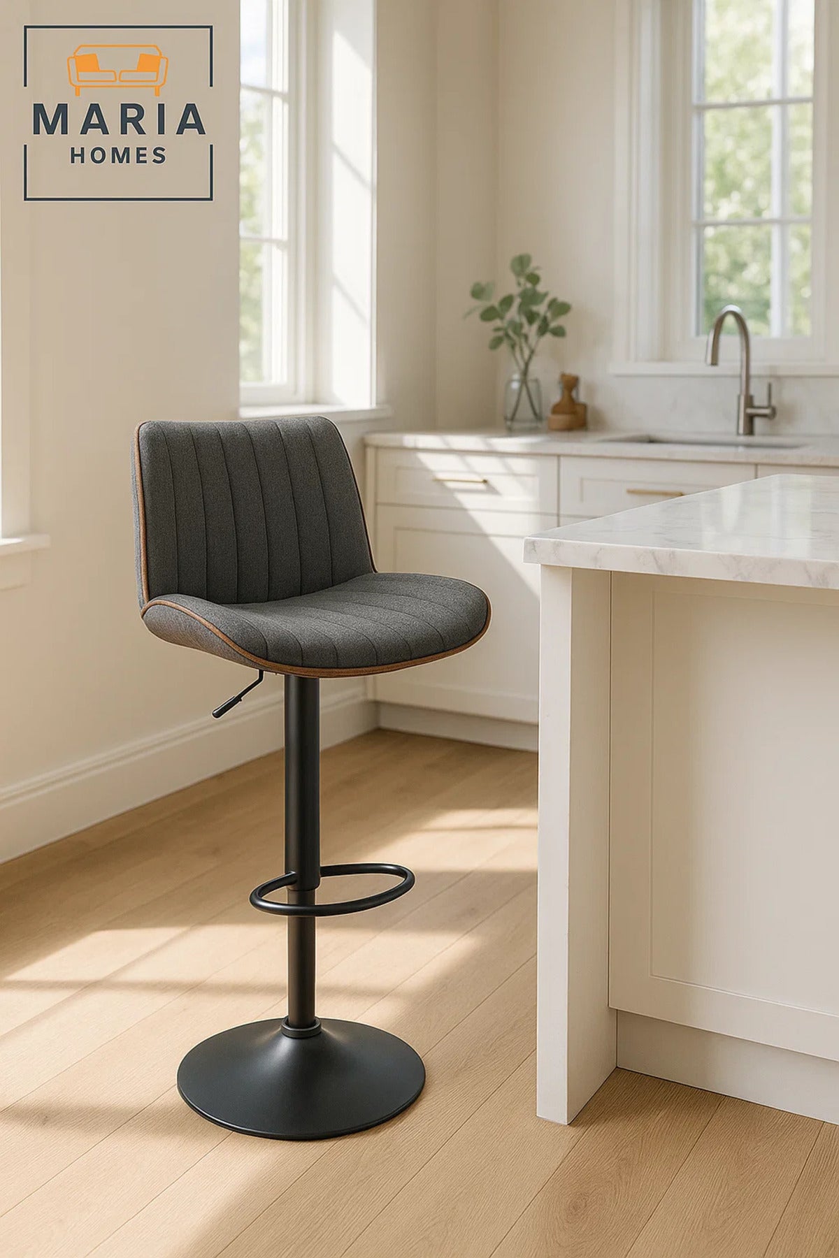 Dark Grey Adjustable Swivel Bar Stool for Kitchen Island & Counter, Soft Padded Modern Chair