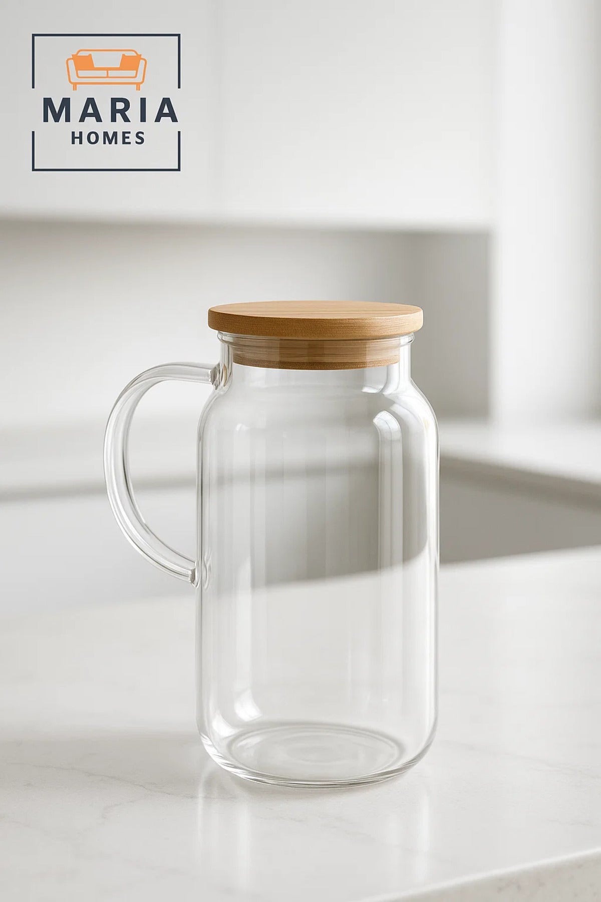 Glass Water Pitcher with Bamboo Lid Ð 1.3 Liter Heat-Resistant Carafe