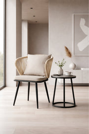 Modern Beige Rope Style Dining Chair with Cushion and Metal Legs modern beige rope