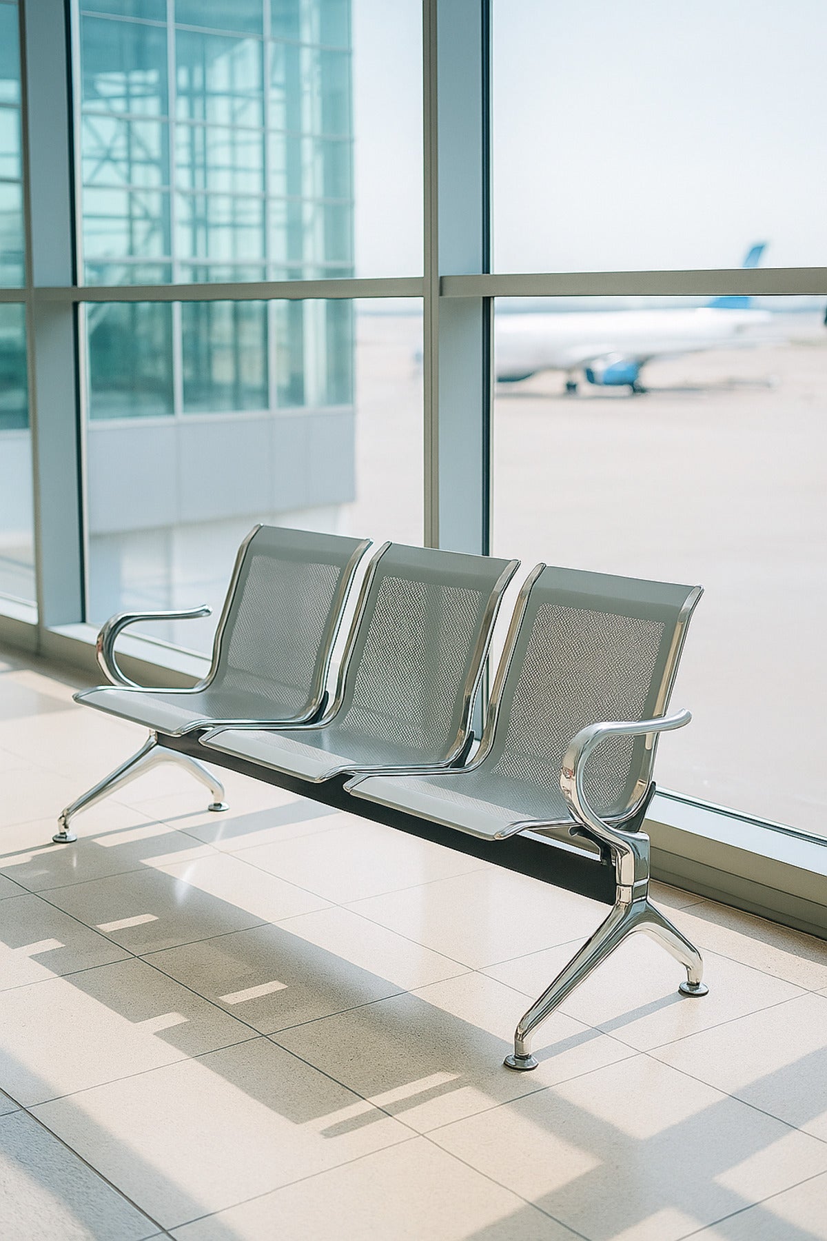 Silver 3-Seater Waiting Chair Ð Durable Metal Frame Bench for Hospital & Reception 175_68_78 cm