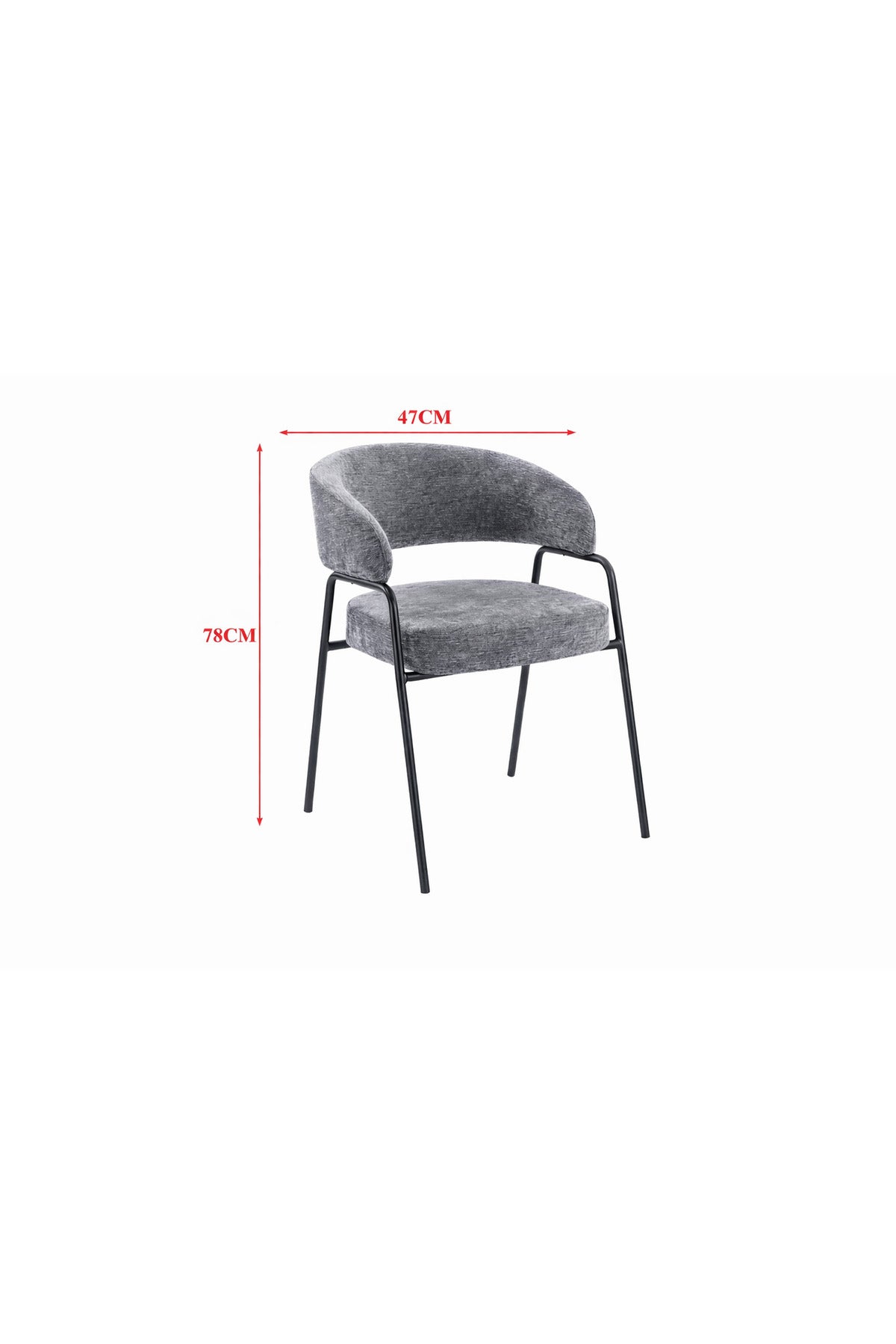 Dark Grey Armchair with Black Metal Legs, 78x47x50 CM dark grey armchair Dining Room