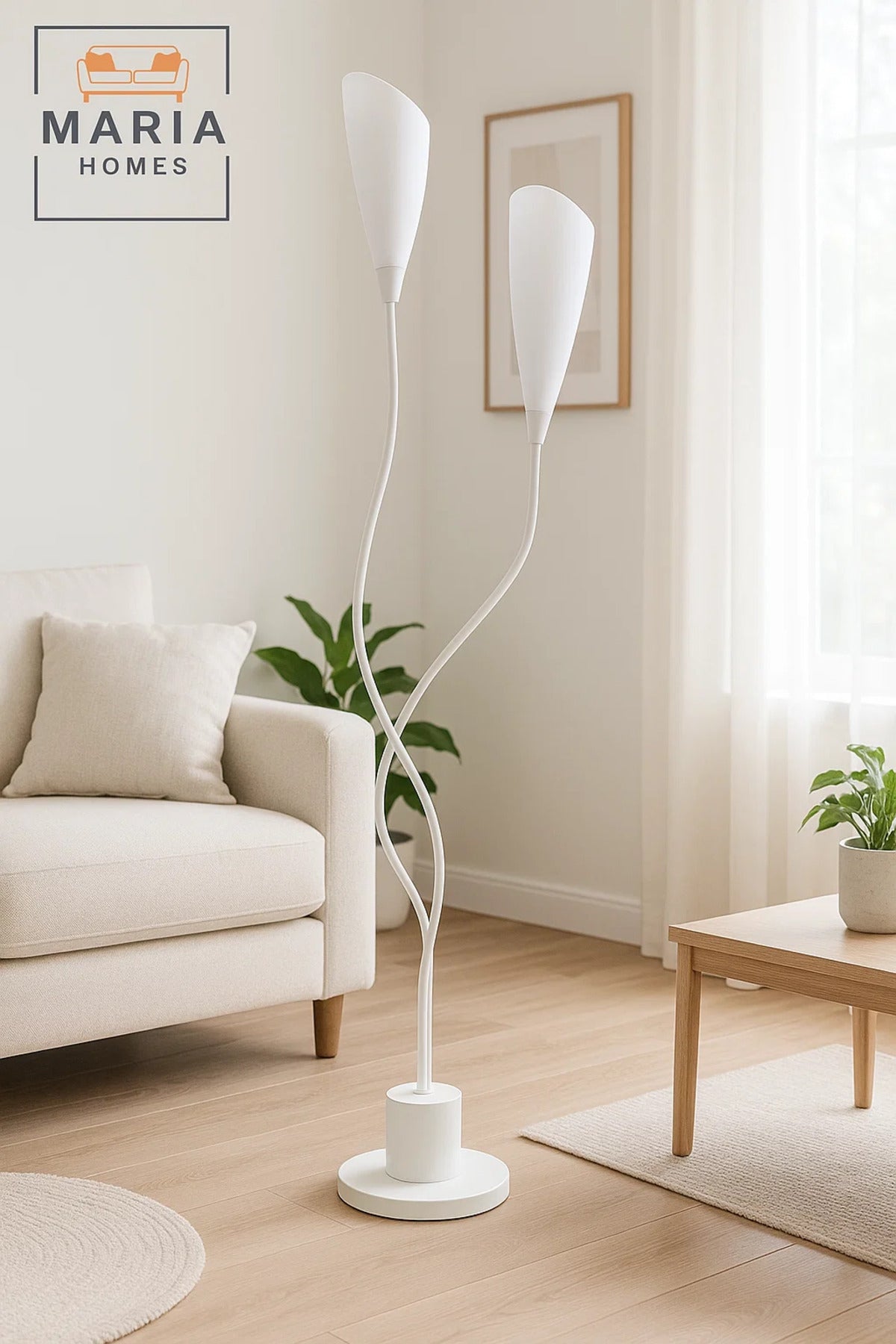 Sculptural Twin-Head White Floor Lamp