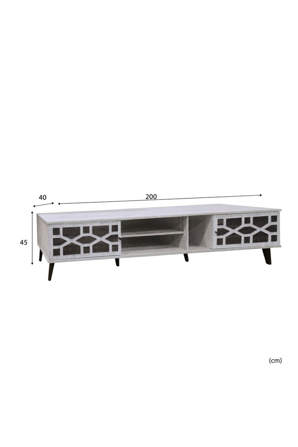 Modern TV Unit with Geometric Door Design and Open Storage √ê Contemporary Entertainment Center
