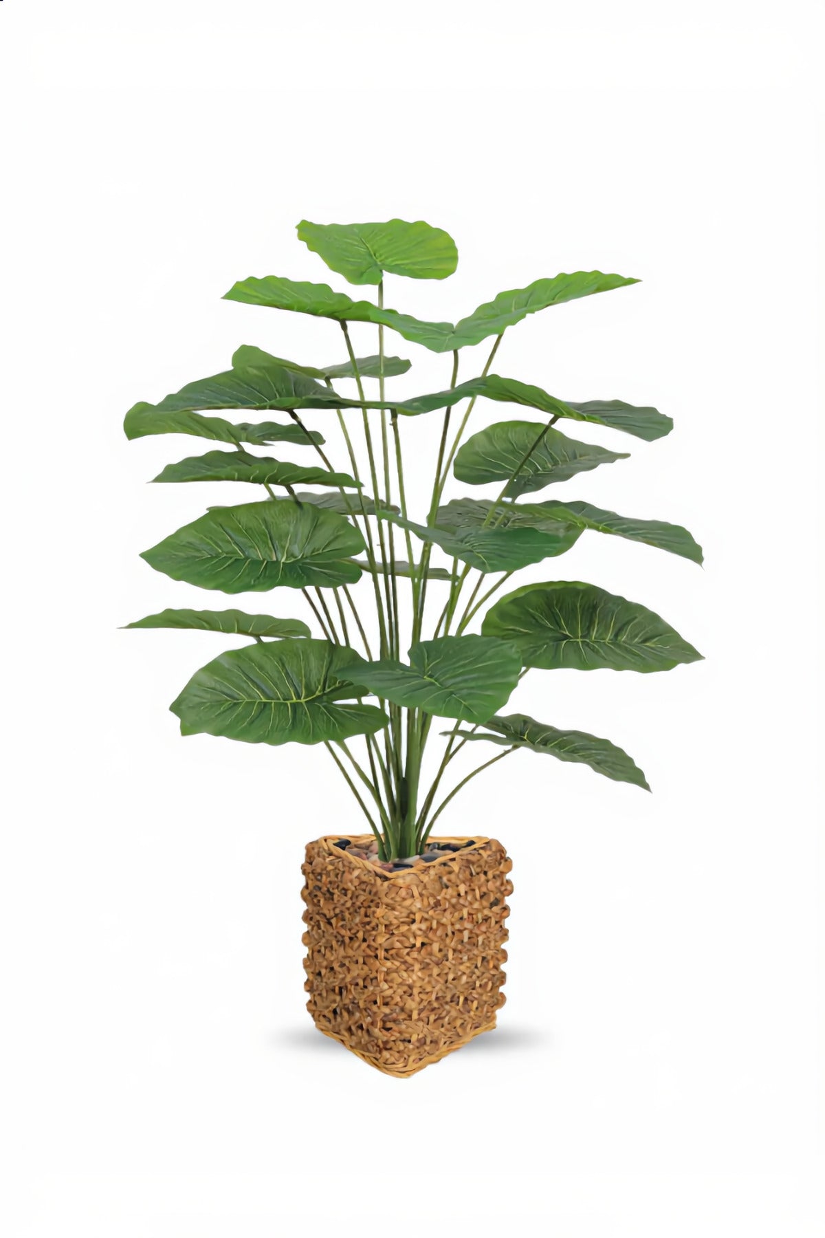 Artificial Green Heart Leaf Plant 100 cm – 24 Leaves with Woven Basket Pot for home & office