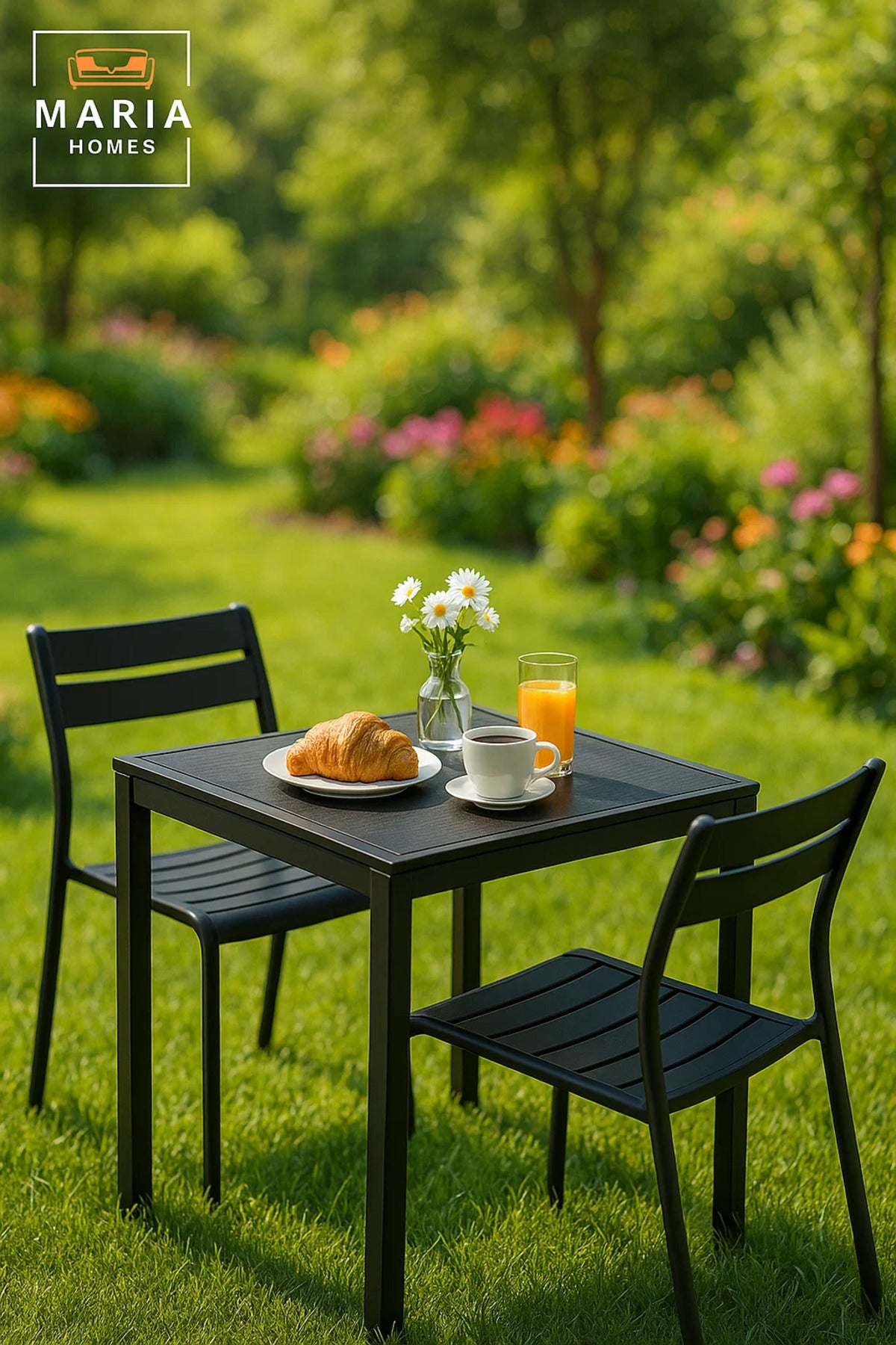 Stylish Black Square Dining Table 70x70x75 | Metal Frame | Modern Indoor Outdoor Table