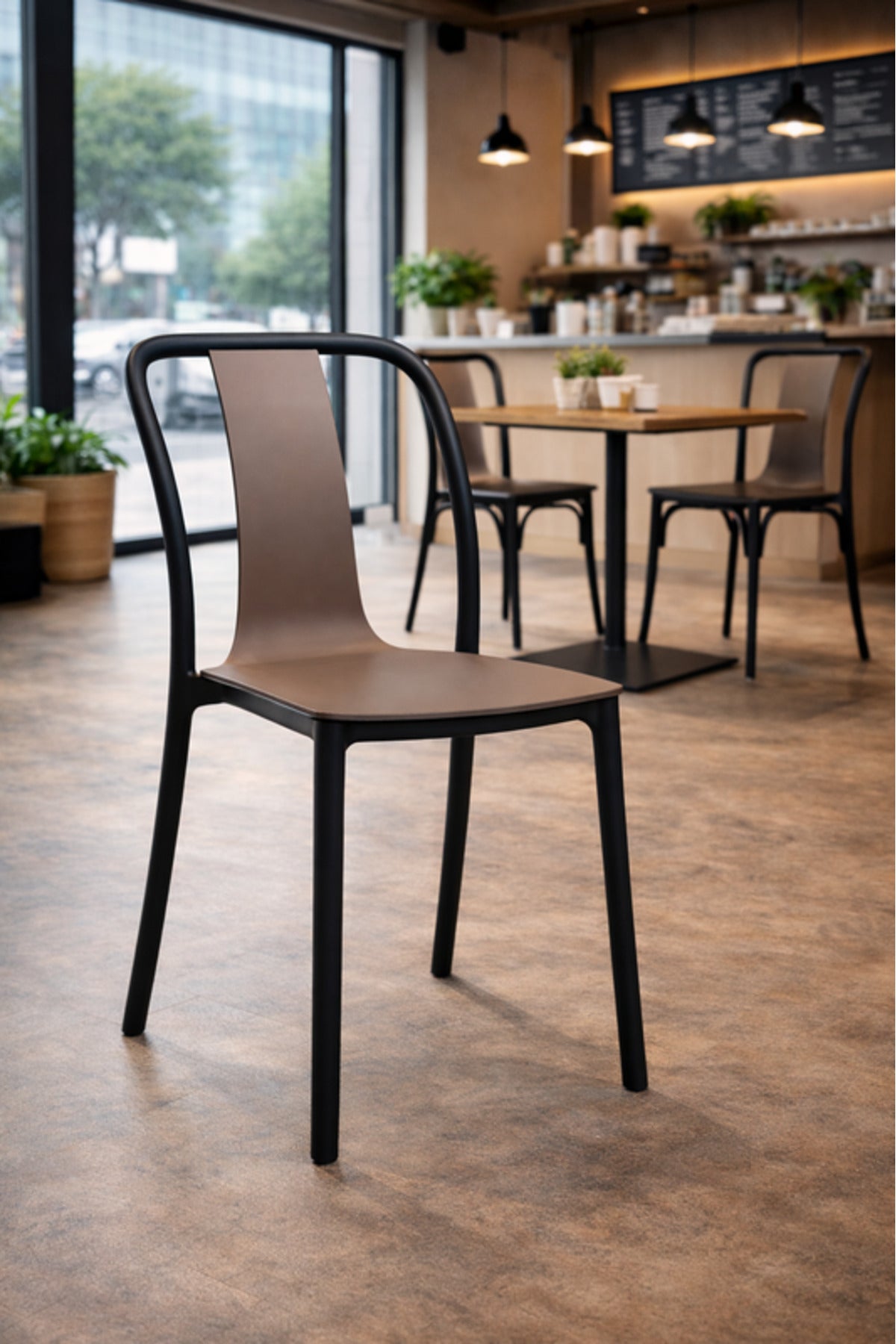 Stylish Grey Plastic Chair with Black Frame, Ergonomic Design, 88x41x47 CM