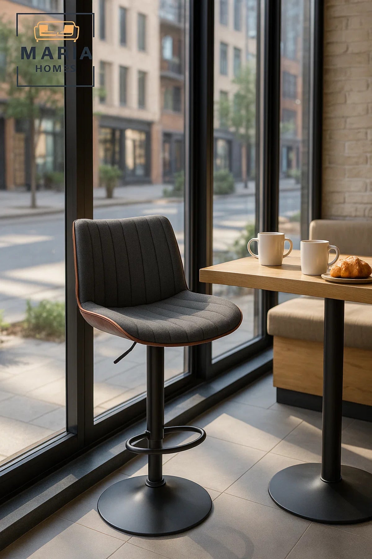 Dark Grey Adjustable Swivel Bar Stool for Kitchen Island & Counter, Soft Padded Modern Chair