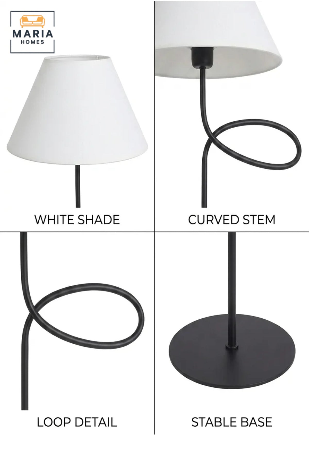 Modern Floor Lamp with Fabric Shade and Sculptural Loop Frame, Freestanding Decorative Light for Living Room, Bedroom, Reading Corner and Office
