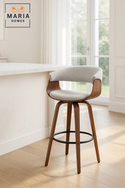 Swivel Bar Stool with Curved Wood Backrest, Metal Footrest for Kitchen & Counter