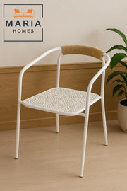Modern White Metal Chair with Rope Backrest Indoor & Outdoor Use Lightweight & Durable Minimalist